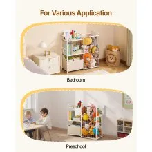 VEVOR Stuffed Animal Storage Toy Organizer 2-Tier Bookshelf 4 Cubbies White
