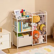 VEVOR Stuffed Animal Storage Toy Organizer 2-Tier Bookshelf 4 Cubbies White