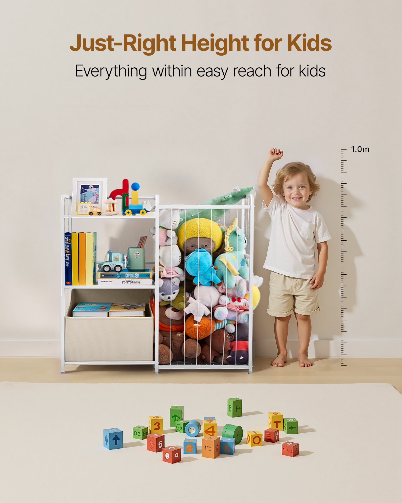 VEVOR Kids Bookshelf and Stuffed Animal Storage, Toy Storage Organizer, 2-Tier Book Shelf with Fabric Toy Chest, Toy Storage for Kids Room, Living Room, Entryway, Nursury, Preschool, White