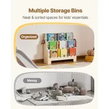 VEVOR Montessori Bookshelf, 3-Tier Scalloped Kids Bookshelf, Front Facing Toddler Bookcase, Dual Hooks for Hanging Backpacks, Baby Bookshelf for Kids Room, Living Room, Entryway, Nursury, Preschool