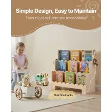 VEVOR Montessori Bookshelf, 3-Tier Scalloped Kids Bookshelf, Front Facing Toddler Bookcase, Dual Hooks for Hanging Backpacks, Baby Bookshelf for Kids Room, Living Room, Entryway, Nursury, Preschool