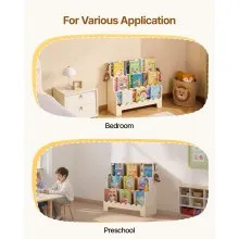 VEVOR Montessori Bookshelf, 3-Tier Scalloped Kids Bookshelf, Front Facing Toddler Bookcase, Dual Hooks for Hanging Backpacks, Baby Bookshelf for Kids Room, Living Room, Entryway, Nursury, Preschool