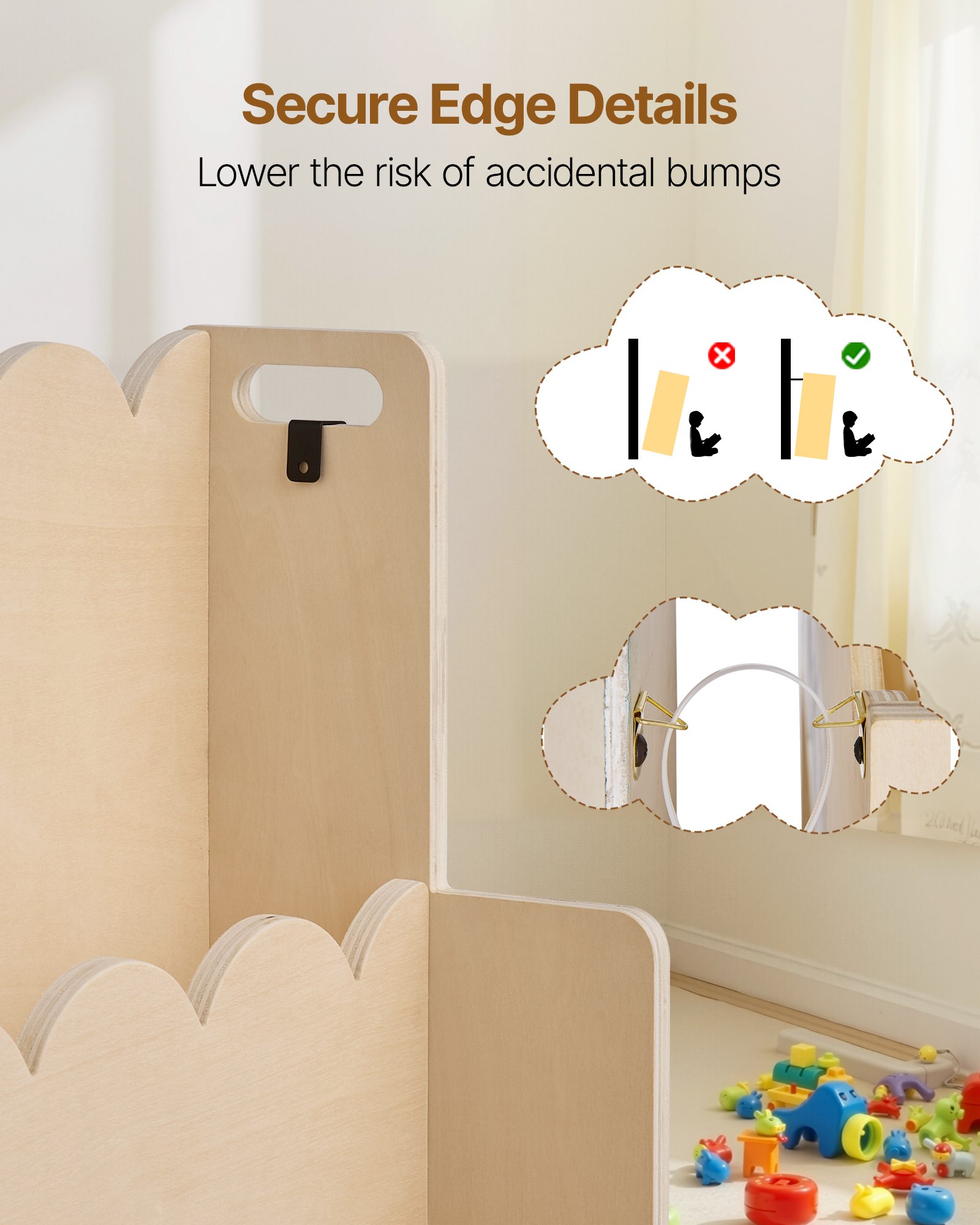 VEVOR Montessori Bookshelf, 3-Tier Scalloped Kids Bookshelf, Front Facing Toddler Bookcase, Dual Hooks for Hanging Backpacks, Baby Bookshelf for Kids Room, Living Room, Entryway, Nursury, Preschool