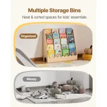 VEVOR Montessori Bookshelf, 5-Tier Scalloped Kids Bookshelf, Front Facing Toddler Bookcase, Dual Hooks for Hanging Backpacks, Baby Bookshelf for Kids Room, Living Room, Entryway, Nursury, Preschool