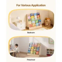 VEVOR Montessori Bookshelf, 5-Tier Scalloped Kids Bookshelf, Front Facing Toddler Bookcase, Dual Hooks for Hanging Backpacks, Baby Bookshelf for Kids Room, Living Room, Entryway, Nursury, Preschool