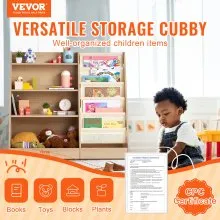 VEVOR 4-Tier Kids Wooden Bookshelf, Six-Layer Sling Bookcase, Baby Storage Book Rack, Book Toy Organizer Cabinet, for Kids Room, Playroom, Kindergarten, Nursery