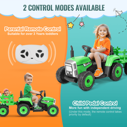 VEVOR Kids Ride on Tractor 12V Electric Toy Tractor with Trailer
