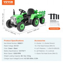 VEVOR Kids Ride on Tractor Tractor de juguete eléctrico de 12 V con control remoto de remolque