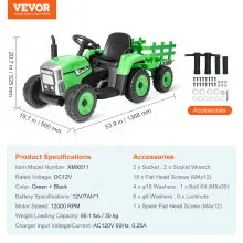 VEVOR Kids Ride on Tractor 12V Electric Toy Tractor with Trailer Remote Control