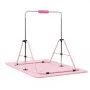 VEVOR Gymnastic Bars for Kids, 140 lbs Capacity Folding Training Kip Bar with Mat, Adjustable Height Gymnastic Horizontal Bar for Home, Training Equipment for Indoor Outdoor, Easy to Assemble, Pink