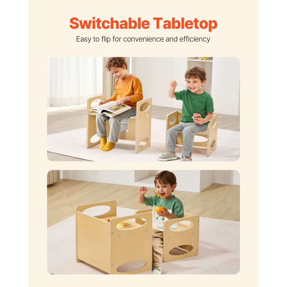 VEVOR Montessori Weaning Table and Chair Set, Wooden Toddler Table and Chair Set for Aged 1-5, Adjustable Height Kids Montessori Chair and Activity Table, Ideal for Reading, Eating, Playing - Natural