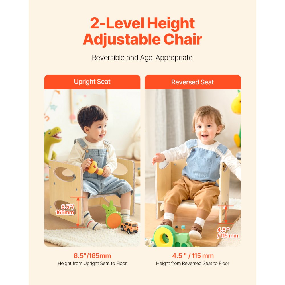VEVOR Montessori Weaning Table and Chair Set, Wooden Toddler Table and Chair Set for Aged 1-5, Adjustable Height Kids Montessori Chair and Activity Table, Ideal for Reading, Eating, Playing - Natural