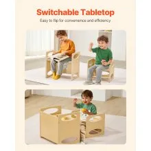 VEVOR Montessori Weaning Table and Chair Set, Wooden Toddler Table and Chair Set for Aged 1-5, Adjustable Height Kids Montessori Chair and Activity Table, Ideal for Reading, Eating, Playing - Natural
