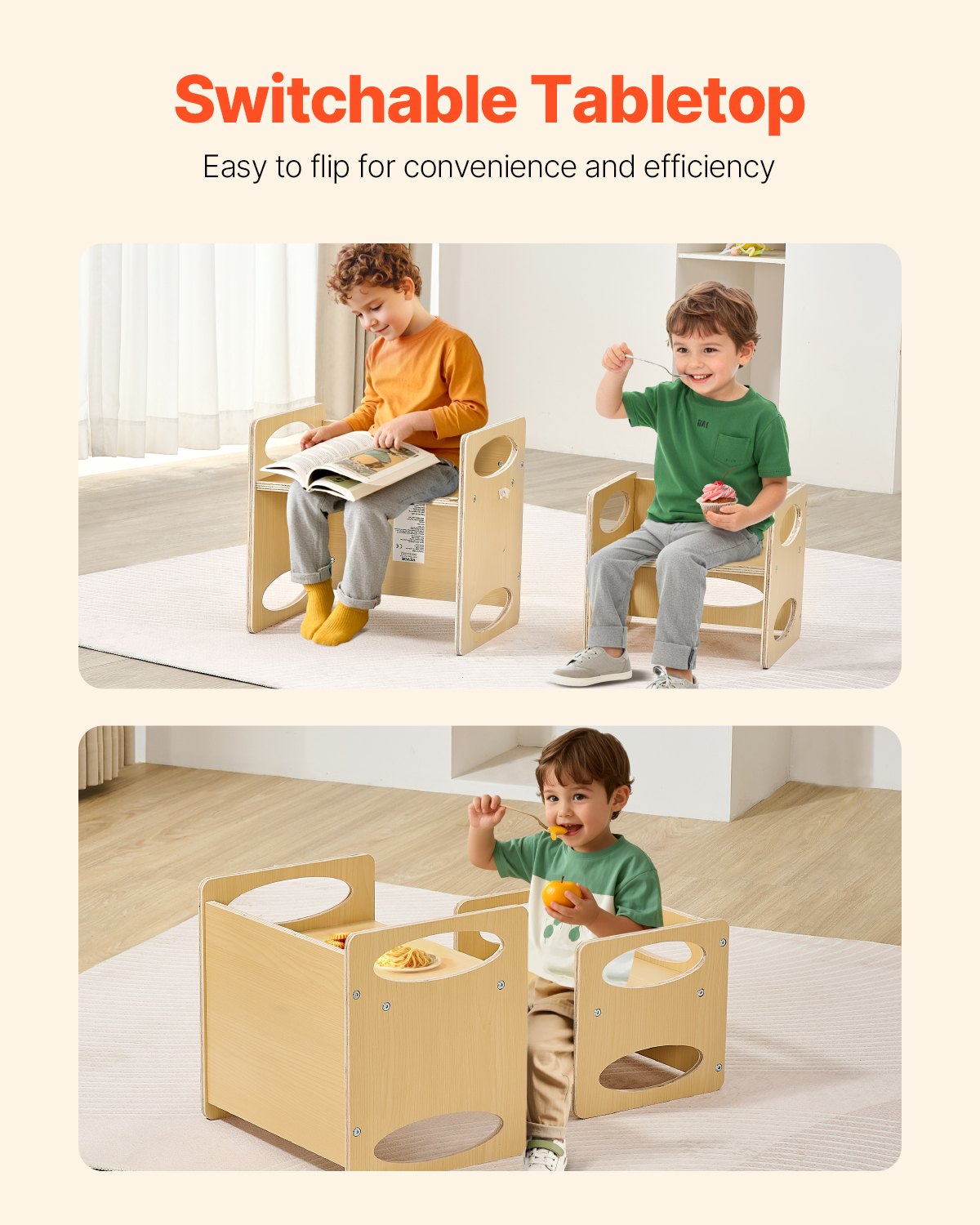 VEVOR Montessori Weaning Table and Chair Set, Wooden Toddler Table and Chair Set for Aged 1-5, Adjustable Height Kids Montessori Chair and Activity Table, Ideal for Reading, Eating, Playing - Natural