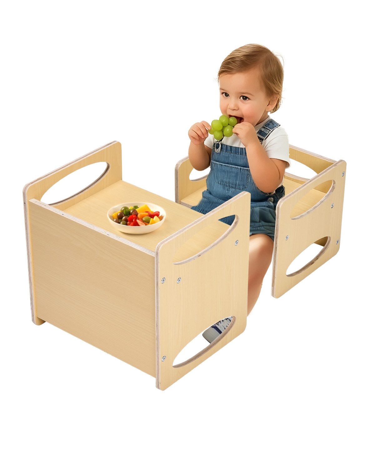 VEVOR Montessori Weaning Table and Chair Set, Wooden Toddler Table and Chair Set for Aged 1-5, Adjustable Height Kids Montessori Chair and Activity Table, Ideal for Reading, Eating, Playing - Natural