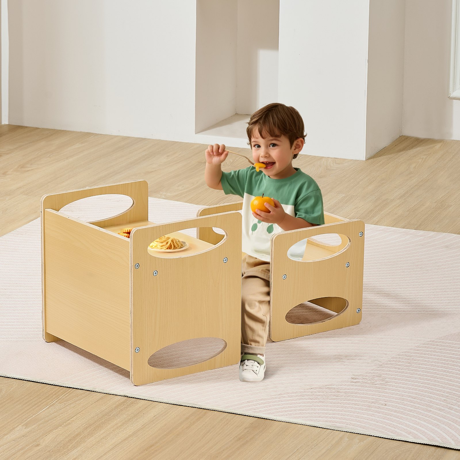 VEVOR Montessori Weaning Table and Chair Set, Wooden Toddler Table and Chair Set for Aged 1-5, Adjustable Height Kids Montessori Chair and Activity Table, Ideal for Reading, Eating, Playing - Natural