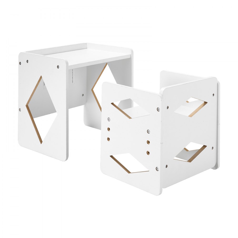 VEVOR Montessori Weaning Table and Chair Set, Wooden Toddler Table and Chair Set for Aged 1-5, Adjustable Height Kids Montessori Chair and Activity Table, Ideal for Reading, Eating, Playing - White