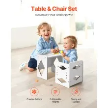 VEVOR Montessori Weaning Table and Chair Set, Wooden Toddler Table and Chair Set for Aged 1-5, Adjustable Height Kids Montessori Chair and Activity Table, Ideal for Reading, Eating, Playing - White