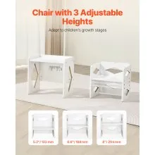 VEVOR Montessori Weaning Table and Chair Set, Wooden Toddler Table and Chair Set for Aged 1-5, Adjustable Height Kids Montessori Chair and Activity Table, Ideal for Reading, Eating, Playing - White