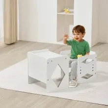 VEVOR Montessori Weaning Table and Chair Set, Wooden Toddler Table and Chair Set for Aged 1-5, Adjustable Height Kids Montessori Chair and Activity Table, Ideal for Reading, Eating, Playing - White