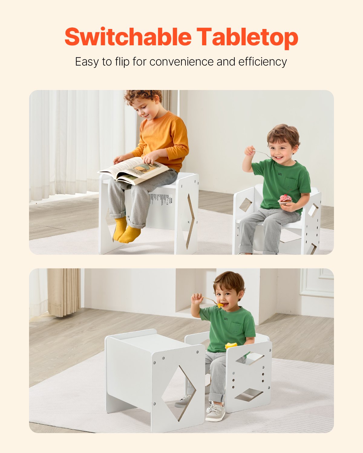 VEVOR Montessori Weaning Table and Chair Set, Wooden Toddler Table and Chair Set for Aged 1-5, Adjustable Height Kids Montessori Chair and Activity Table, Ideal for Reading, Eating, Playing - White