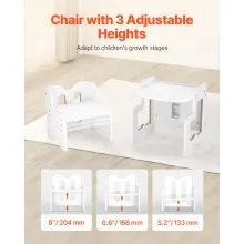 VEVOR Montessori Weaning Table and Chair Set, 3 in 1 Wooden Toddler Table and Chairs with Chalkboard, Adjustable Height Montessori Table for Ages 1-5, Ideal for Drawing, Reading, Eating - White