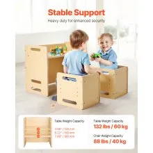 VEVOR Montessori Weaning Table and Chair Set, Wooden Toddler Table and Chair Set with 2 Chairs, Adjustable Height Montessori Chair and Activity Table, Ideal for Reading, Eating, Playing - Natural