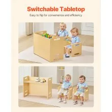 VEVOR Montessori Weaning Table and Chair Set, Wooden Toddler Table and Chair Set with 2 Chairs, Adjustable Height Montessori Chair and Activity Table, Ideal for Reading, Eating, Playing - Natural