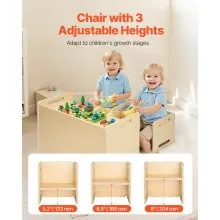 VEVOR Montessori Weaning Table and Chair Set, Wooden Toddler Table and Chair Set with 2 Chairs, Adjustable Height Montessori Chair and Activity Table, Ideal for Reading, Eating, Playing - Natural