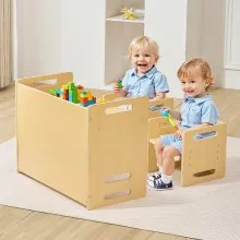 VEVOR Montessori Weaning Table and Chair Set, Wooden Toddler Table and Chair Set with 2 Chairs, Adjustable Height Montessori Chair and Activity Table, Ideal for Reading, Eating, Playing - Natural