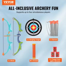 VEVOR Bow and Arrow Set for Kids, 2 Pack LED Light Up Archery Set with 20 Suction Cup Arrows, 2 Hanging Targets, 2 Quivers, 3 Target Cans, Outdoor Toy Birthday Gift for Boy & Girl 6 7 8 9 10+ Year Old