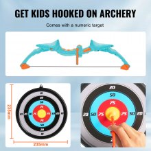 VEVOR Bow and Arrow Set for Kids, LED Light Up Archery Set with 10 Suction Cup Arrows, Hanging Target, Quiver, 3 Target Cans, Outdoor Toy for Boys & Girls 6 7 8 9 10+ Years Old, Birthday Gift for Kid