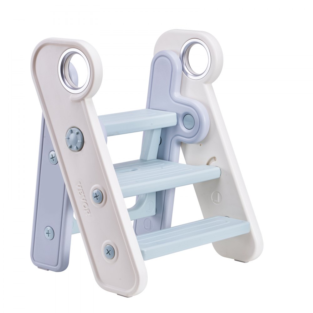 VEVOR Toddler Step Stool, Adjustable 3 Step to 2-Step Kids Kitchen Stool, Foldable Plastic Standing Tower Leaning Stool with Handles for Toilet Potty Training, Kitchen Counter, Bathroom, Blue