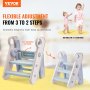 VEVOR Toddler Step Stool, Adjustable 3 Step to 2-Step Kids Kitchen Stool Helper, Foldable Plastic Standing Tower Leaning Stool with Handles for Toilet Potty Training, Kitchen Counter, Bathroom, Blue