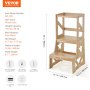 VEVOR Toddler Step Stool, Natural Pine Wood Kids Kitchen Stool Helper with Safety Rail, Standing Tower Learning Stool for Bedroom Bathroom Kitchen Counter, 150LBS Loading Capacity