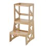 VEVOR Toddler Step Stool, Natural Pine Wood Kids Kitchen Stool Helper with Safety Rail, Standing Tower Learning Stool for Bedroom Bathroom Kitchen Counter, 150LBS Loading Capacity