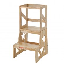 VEVOR Scaun pentru copii mici, lemn de pin natural pentru scaun de bucătărie pentru copii mici cu șină de siguranță, capacitate de încărcare de 150 lbs Scaun de învățare în picioare pentru dormitor, baie, bucătărie