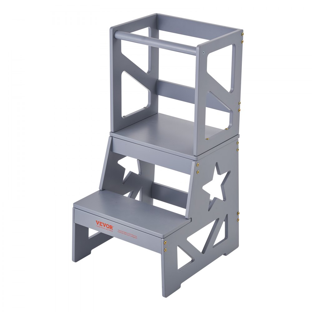 VEVOR Toddler Step Stool Natural Pine Wood Kitchen Stool 150LBS Gray