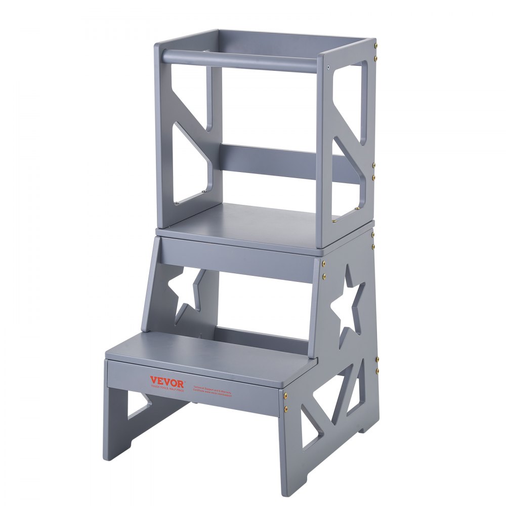 VEVOR Toddler Step Stool Natural Pine Wood Kitchen Stool 150LBS Gray