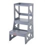 VEVOR Toddler Step Stool, Natural Pine Wood Kids Kitchen Stool Helper with Safety Rail, Standing Tower Learning Stool for Bedroom Bathroom Kitchen Counter, 150LBS Loading Capacity, Gray