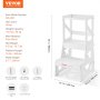 VEVOR Toddler Step Stool, Natural Pine Wood Kids Kitchen Stool with Safety Rail, Standing Tower Learning Stool for Bedroom Bathroom Kitchen Counter, 150LBS Loading Capacity, White