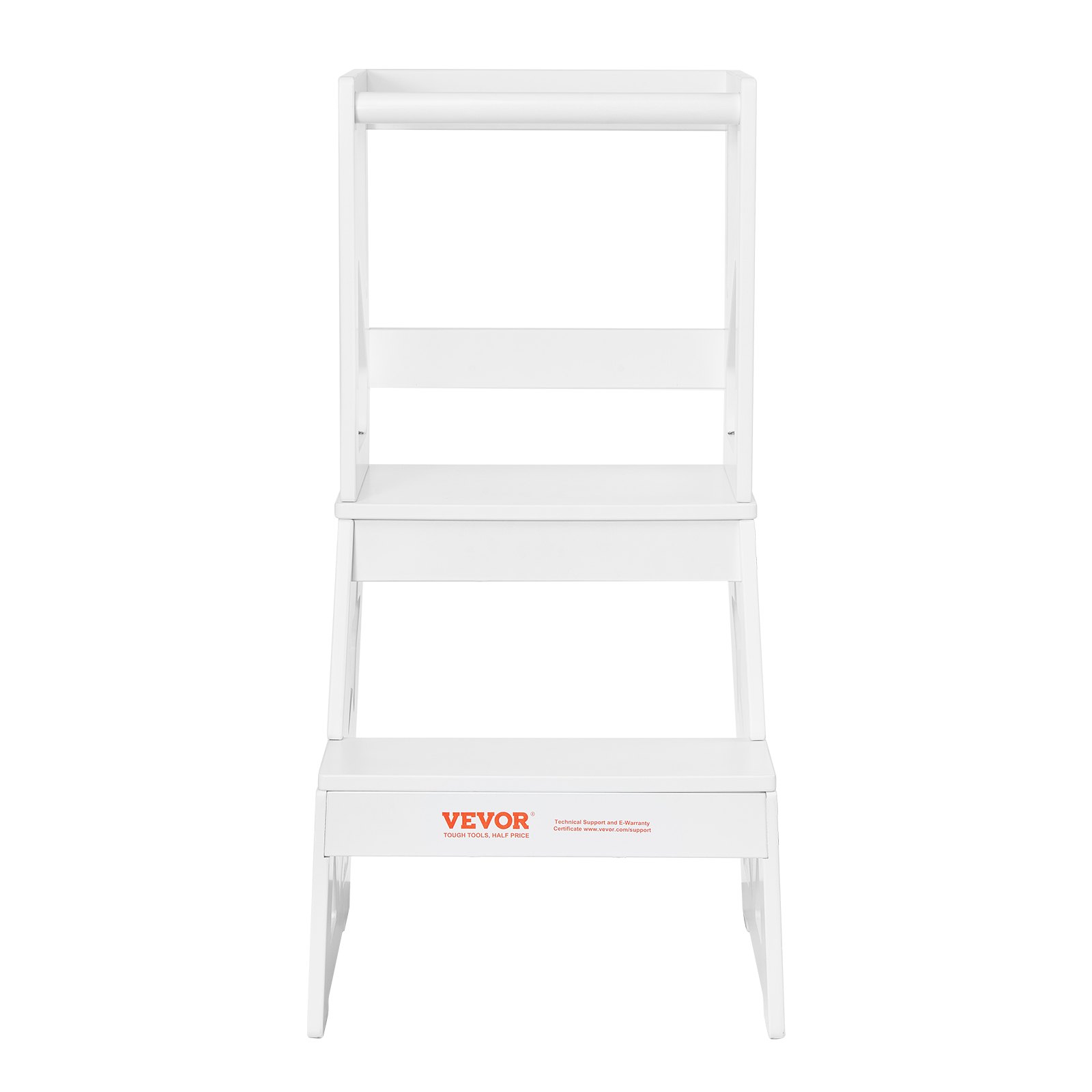 VEVOR Toddler Step Stool, Natural Pine Wood Kids Kitchen Stool with Safety Rail, Standing Tower Learning Stool for Bedroom Bathroom Kitchen Counter, 150LBS Loading Capacity, White