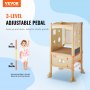 VEVOR Tower Step Stool, Foldable Toddler Kitchen Stool Helper, 3-Level Adjustable Height Toddler Step Stools with Safety Net, Solid Wood Kids Standing Tower Learning Stool for Kitchen Bedroom Bathroom