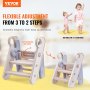 VEVOR Toddler Step Stool, Adjustable 3 Step to 2-Step Kitchen Stool Helper for Kids, Foldable Plastic Standing Tower Leaning Stool with Handles for Kitchen, Toilet Potty Training, Bathroom (Gray)