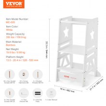 Σκαμπό VEVOR Tower Step για νήπια Παιδικά 3 επίπεδα Ρυθμιζόμενο ύψος 350LBS Λευκό
