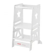VEVOR Tower Step Stool, 3-Level Height Adjustable Toddler Step Stools for Kids, Kitchen Stool Bamboo Standing Tower Learning Stool with Safety Rail for Kitchen Counter Bathroom, 350LBS, White
