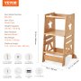 VEVOR Tower Step Stool for Kids and Toddlers, 3-Level Height Adjustable Toddler Kitchen Stool Helper, Bamboo Standing Tower Learning Stool with Safety Rail for Kitchen Counter Bathroom, 350LBS Loading