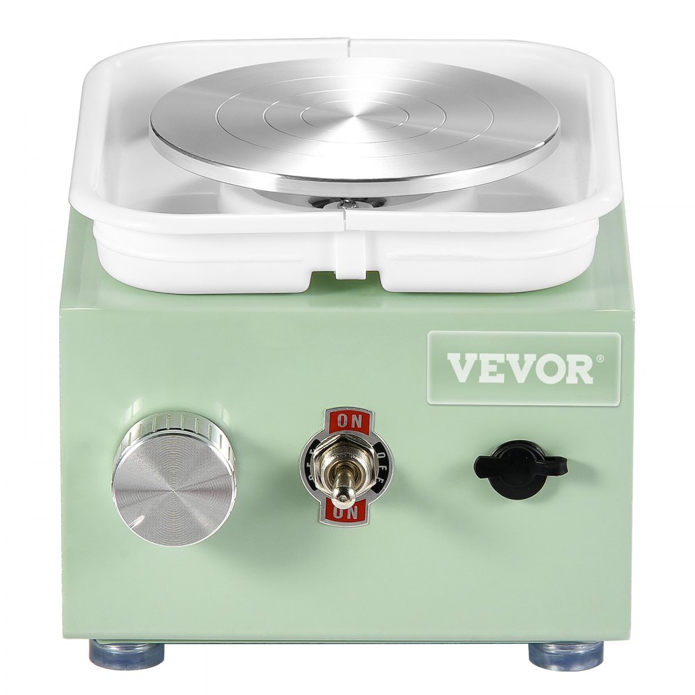 VEVOR Mini Pottery Wheel, 0-320RPM Adjustable Speed Detachable Basin Forming Machine, 2.56in/3.94in 2 Turntables Electric Ceramic Wheel Machine, 18pcs Accessories, for Art Craft Work Home DIY, Green