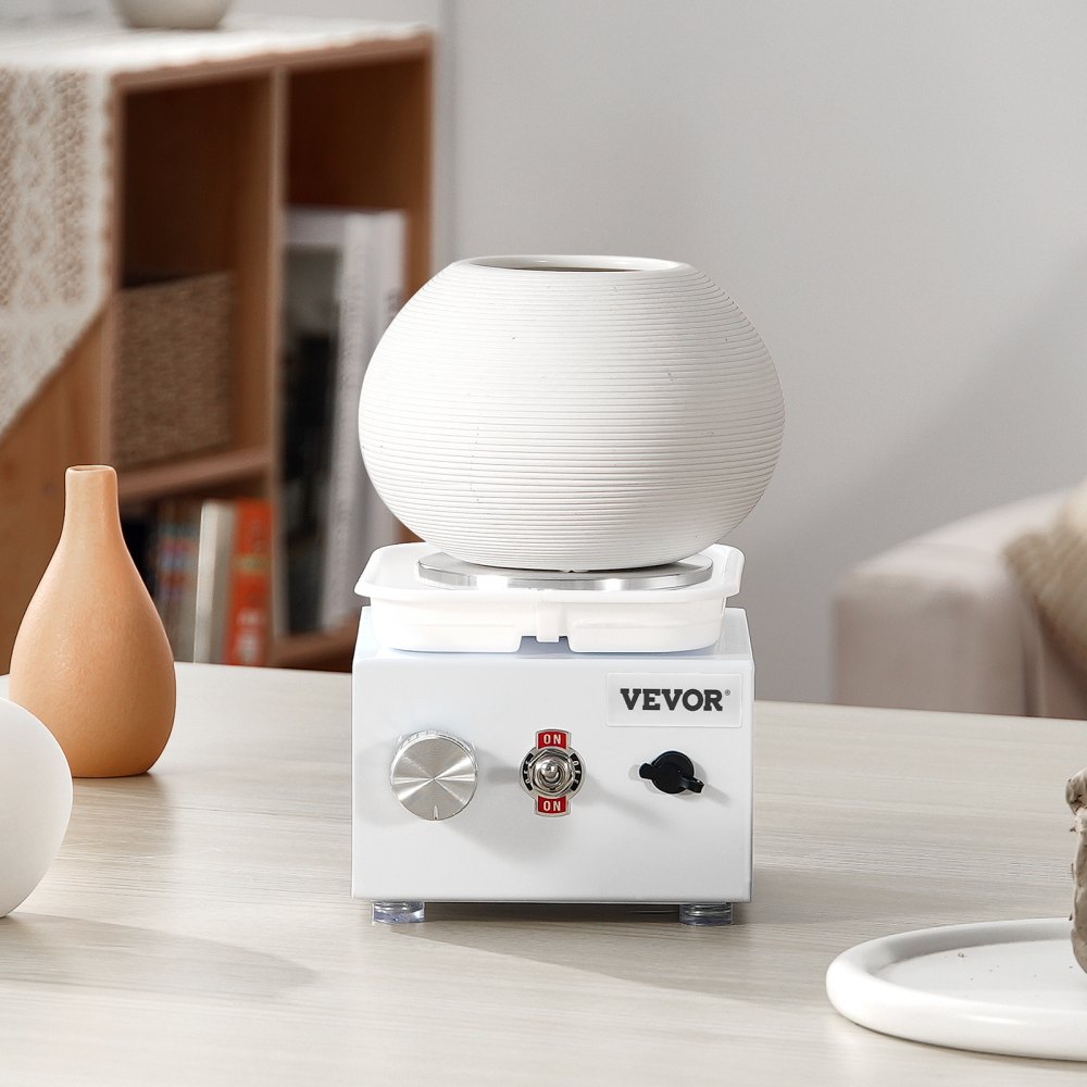 VEVOR Mini Pottery Wheel, 0-320RPM Adjustable Speed Detachable Basin Forming Machine, 2.56in/3.94in 2 Turntables Electric Ceramic Wheel Machine, 18pcs Accessories, for Art Craft Work Home DIY, White