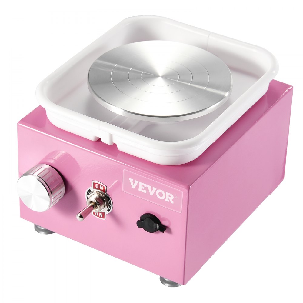 VEVOR Mini Pottery Wheel, 0-320RPM Adjustable Speed Detachable Basin Forming Machine, 2.56in/3.94in 2 Turntables Electric Ceramic Wheel Machine, 18pcs Accessories, for Art Craft Work Home DIY, Pink